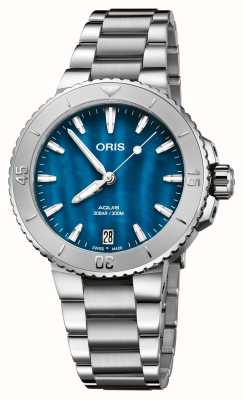 ORIS Aquis Date Automatic (36.5mm) Aegean Blue Mother-of-Pearl Dial / Stainless Steel Bracelet 01 733 7770 4155-07 8 18 05P