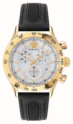 Versace HELLENYIUM CHRONO | Silver Dial | Black Leather Strap VE2U00222