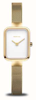 Bering Classic Petite Square | White Dial | Gold PVD Steel Mesh 14520-334