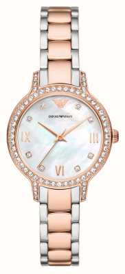 Emporio Armani Women's | Mother-of-Pearl Dial | Crystal Set | Two-Tone Stainless Steel Bracelet AR11499