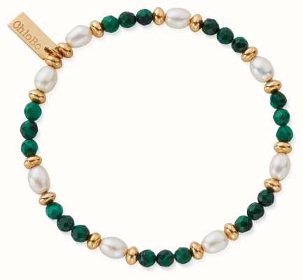 ChloBo Pearl and Malachite HARMONY Bracelet - Gold Plated GBMSPS