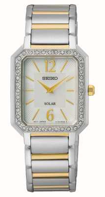 Seiko Women's | White Rectangular Dial | Two Tone Stainless Steel Bracelet SUP466P1