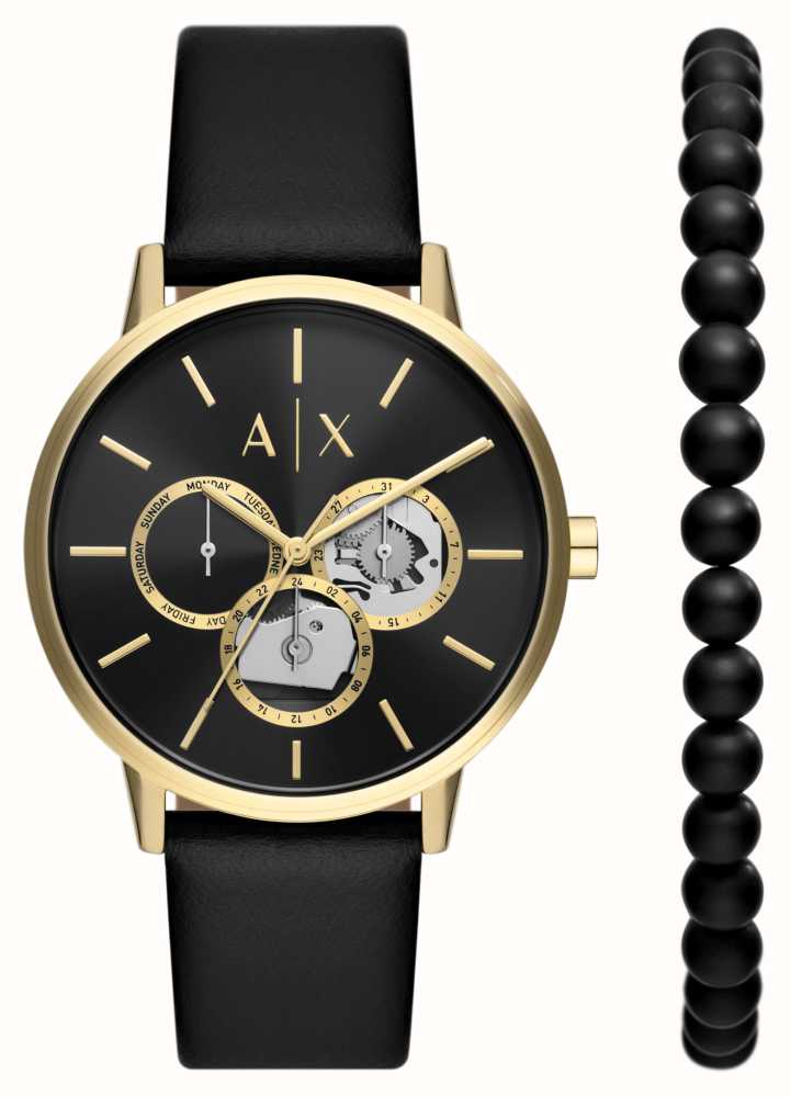 Armani Exchange Men's Giftset | Black Open Heart Dial | Black Leather Strap  | AX7146SET - First Class Watches™ HKG