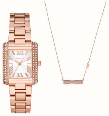 Michael Kors Women's Emery Giftset | Rose Gold Stainless Steel | Matching Necklace MK1074SET