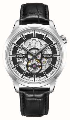 Rotary Greenwich | Black Skeleton Dial | Black Leather Strap GS02945/87