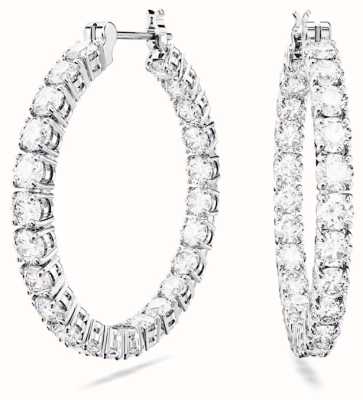 Swarovski Matrix Hoop Earrings Round cut, White, Rhodium plated 5647715