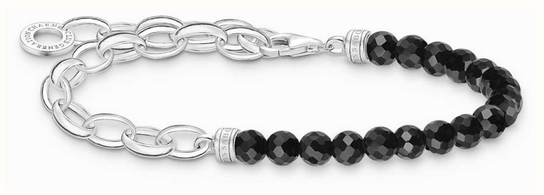 Thomas Sabo Sterling Silver Bracelet | Black Onyx Beads | Charm Bracelet Chain | 19cm A2098-130-11-L19