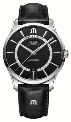 Maurice Lacroix Pontos Day Date (41mm) Black Dial / Black Leather PT6358-SS001-332-2