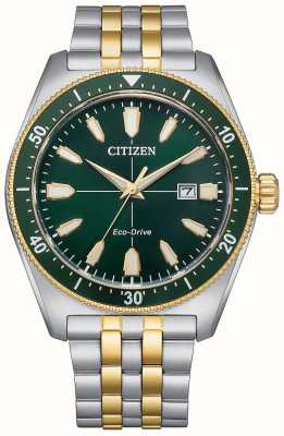 Citizen Men's Sport Eco-Drive Green Dial Two-Tone Stainless Steel Bracelet AW1594-89X