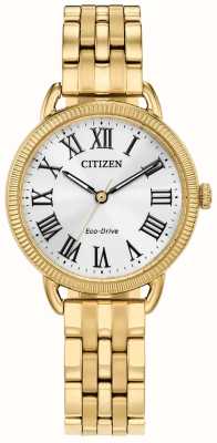 Citizen Women's Classic Eco-Drive White Dial Gold Tone Stainless Steel Bracelet EM1052-51A