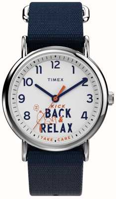 Timex Peanuts X Weekender Snoopy Kick Back And Relax White Dial / Blue Fabric Strap TW2V41900
