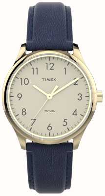 Timex Women's Modern Easy Reader Cream Dial / Navy Leather Strap TW2V36200