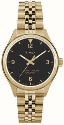 Timex Women's Waterbury Black Dial / Gold-Tone Stainless Steel Bracelet TW2R69300