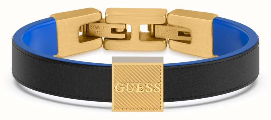 Guess Blue and Black Leather And Gold Plated Squared Logo Bracelet UMB03031JWSTJBT/U