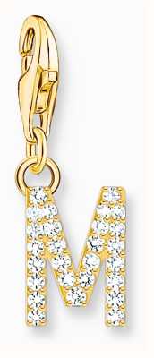 Thomas Sabo Charm Pendant Letter M With White Stones Gold Plated 1976-414-14
