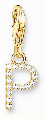 Thomas Sabo Charm Pendant Letter P With White Stones Gold Plated 1979-414-14