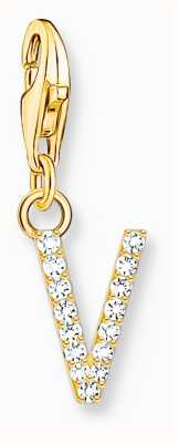Thomas Sabo Charm Pendant Letter V With White Stones Gold Plated 1985-414-14