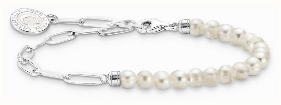 Thomas Sabo Charm Bracelet With White Pearls And Chain Links Sterling Silver 15cm A2129-158-14-L15V