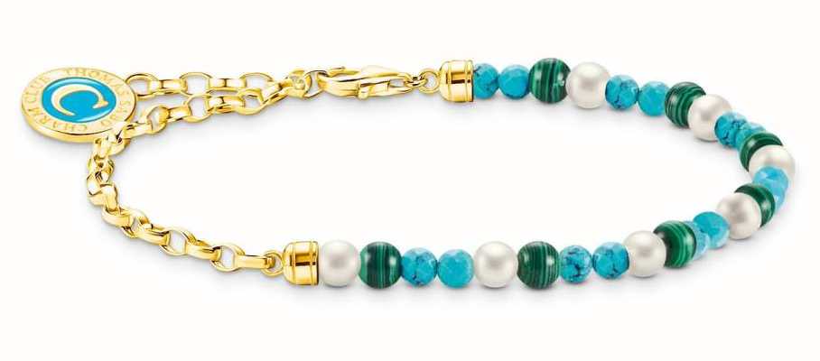 Thomas Sabo Green Blue and White Beaded Gold Plated Charm Bracelet 19cm A2130-140-7-L19V