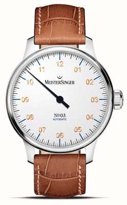 MeisterSinger No.03 White Dial / Brown Leather Strap AM901G