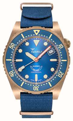 Squale 1521 Bronze (42mm) Blue Dial / Blue Nato and Blue Leather Strap Set 1521BRONBL
