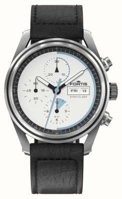 FORTIS Stratoliner S-41 Automatic White Dust (41mm) Black Leather Aviator Strap F2340014