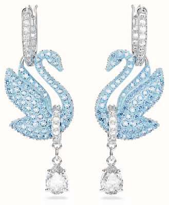 Swarovski Iconic Swan Drop Earrings Rhodium Plated Blue Crystal 5660593