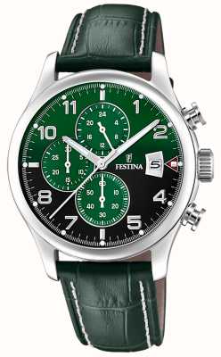 Festina Men's Chronograph (43mm) Green Dial / Green Leather Strap F20375/8