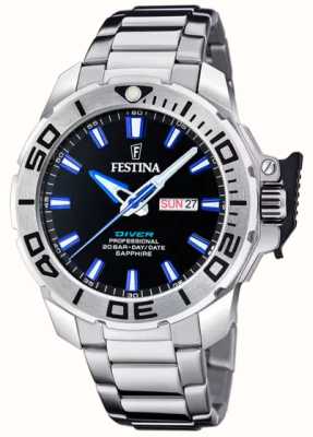 Festina Men's Diver (46.3mm) Black Dial / Stainless Steel Bracelet F20665/3