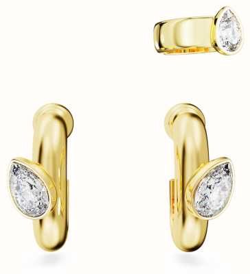 Swarovski Dextera Hoop Earrings and Ear Cuff Set Gold-Tone Plated White Crystal 5663262