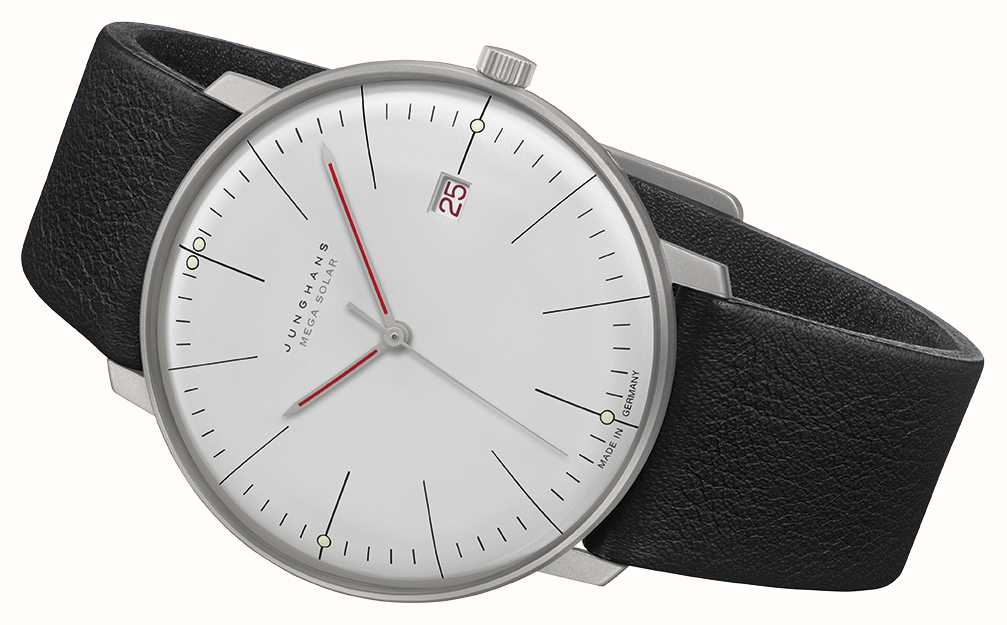 Junghans Max Bill MEGA Solar 38mm White Dial Black Leather