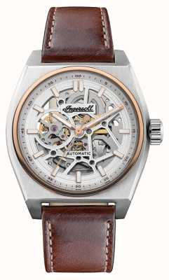 Ingersoll THE VERT Automatic (43mm) Silver Skeleton Dial / Brown Leather Strap I14302