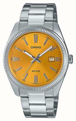 Casio MTP Series Analogue Quartz (38.5mm) Saffron Yellow Sunray Dial / Stainless Steel Bracelet MTP-1302PD-9AVEF
