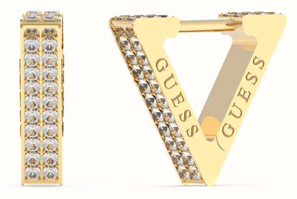 Guess Women's Gold Plated 12mm Triangle Pave Huggie Earrings UBE03306YG