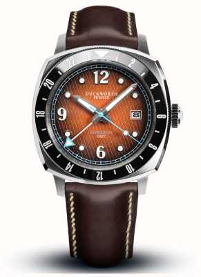 Duckworth Prestex Rivington GMT (42mm) Orange Dial / Brown Leather Strap D489-05-C