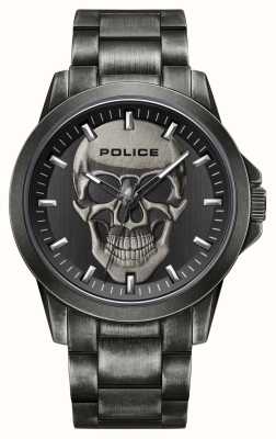Police FLICK Quartz (47mm) Black Skull Dial / Gunmetal Stainless Steel Bracelet PEWJG2194801