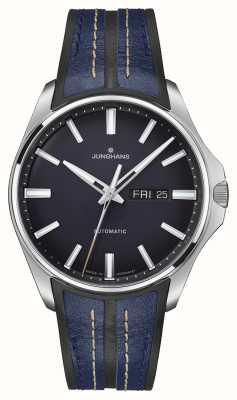 Junghans Meister S Automatic (English Date) (40.5mm) Matt Midnight Blue Dial / Black + Blue Synthetic Strap 27/4211.01