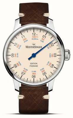 MeisterSinger Limited Edition Passage (43mm) Ivory Dial / Brown Leather Strap ED-PASSAGE_SVSL02
