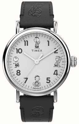 Timex Standard Peanuts Sketch (40mm) White Dial / Black Leather Strap TW2W45900