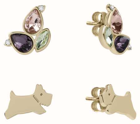 Radley Jewellery Tulip Street Dog and Colourful Petal Gold Plated Set of Two Pairs Earrings RYJ1438S
