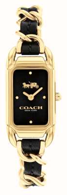 Coach Women's Cadie Black Rectangle Dial / Black Leather Gold Stainless Steel Bracelet 14504281