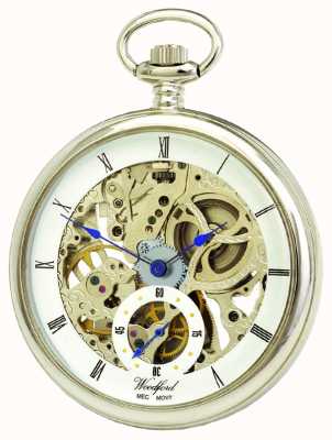 Woodford Chrome White Skeleton Dial Mechanical Pocket Watch 1043