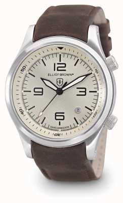 Elliot Brown Canford Quartz (44mm) Metallic Grooved Ivory Dial / Brown Leather Strap 202-003-L08