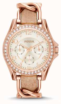 Fossil Women's Riley | Champagne Dial | Brown Leather and Rose Gold Strap ES3466
