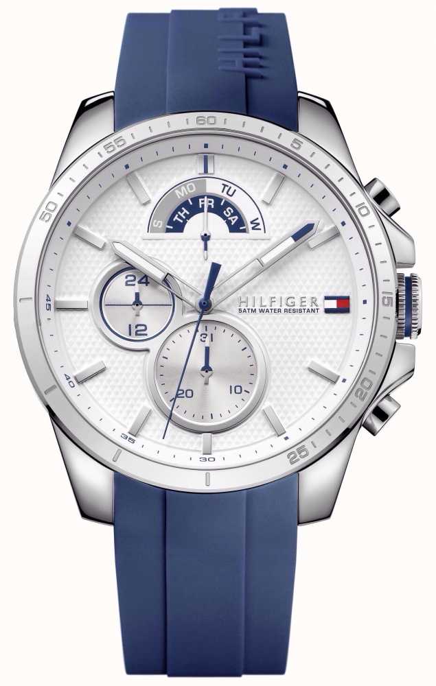 Tommy Hilfiger Decker | Blue Rubber Strap White Dial 1791349 - First Class HKG