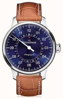 MeisterSinger Men's Classic Plus Perigraph Brown Leather Strap Blue Dial AM1008