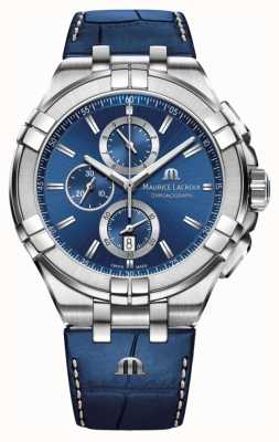Maurice Lacroix Ex-Display Men's Aikon Blue Chronograph Blue Leather Strap AI1018-SS001-430-1-EXDISPLAY
