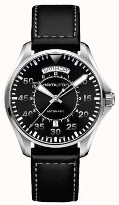Hamilton Khaki Aviation Pilot Day-Date Automatic (42mm) Black Dial / Black Leather Strap H64615735