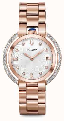 Bulova Womans Rubaiyat Rose Gold Tone Diamond Watch 98R248