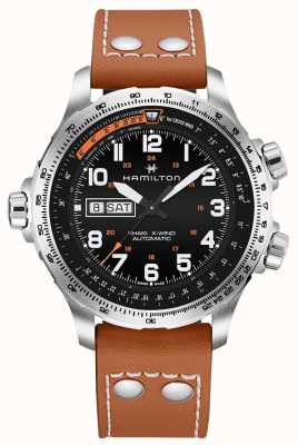 Hamilton Khaki Aviation X-Wind Day-Date Automatic (45mm) Black Dial / Brown Leather Strap H77755533
